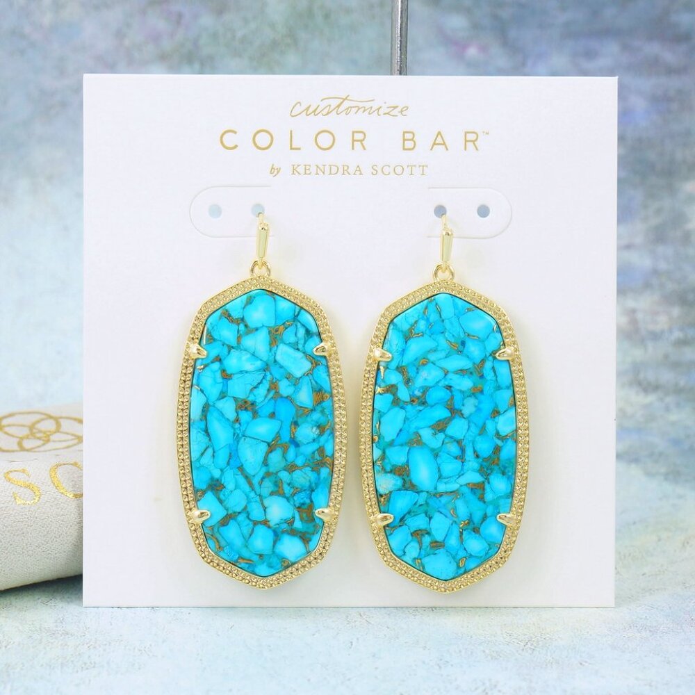 Kendra Scott Danielle Turquoise Bronze Veined earrings Gold Plated